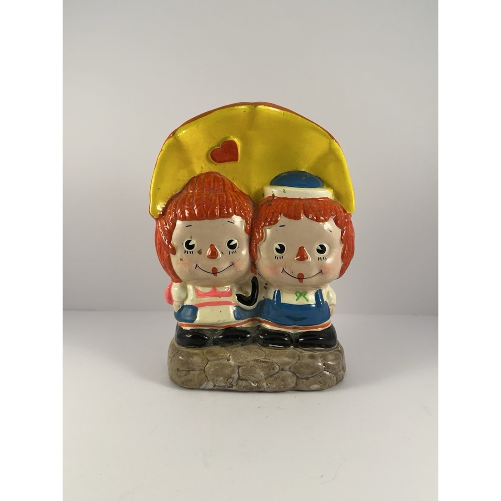 Vintage Hand painted Raggedy Ann And Andy Ceramic Coin Bank